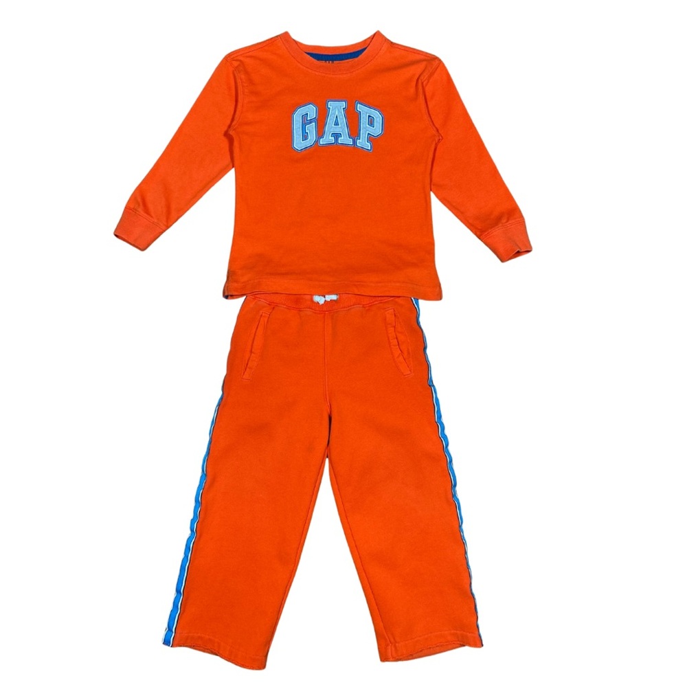 VINTAGE GAP Kids Graphic Casual Orange Long Sleeve T-Shirt Sweatpants Sweatsuit